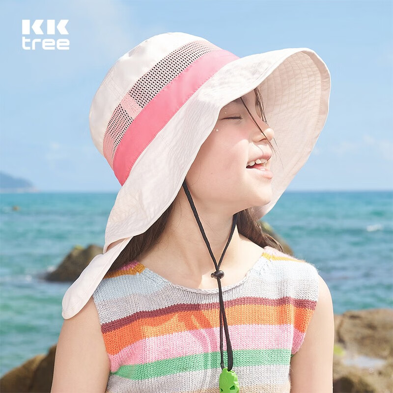 kocotree kk树 儿童防晒帽宝遮阳帽防紫外线男女童渔夫帽沙滩太阳帽 M：52-54cm，3-8 ￥29.9