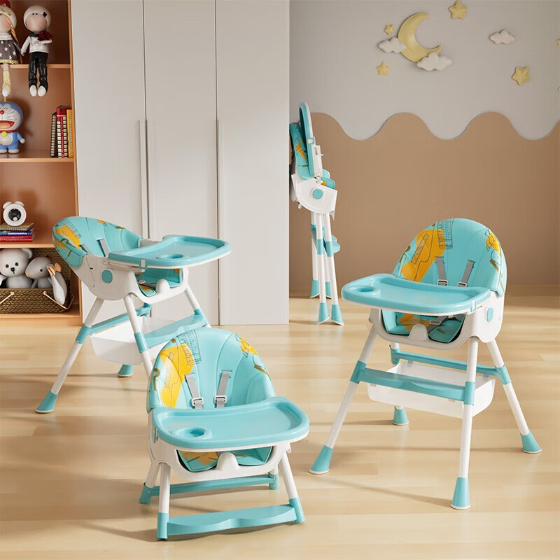 BABYALAN 宝宝餐椅多功能可折叠儿童餐椅婴儿吃饭餐桌椅便携式可躺 可躺餐椅-静谧蓝 159元