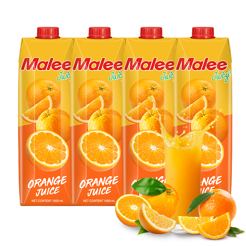 plus会员:玛丽（MALEE）泰国进口果汁饮料 橙汁 1L*4瓶＊3件 99元包邮（合33元/件）