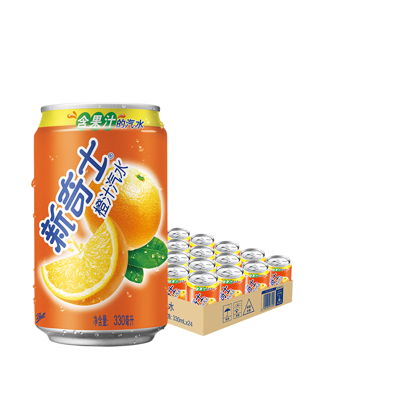 PLUS会员：屈臣氏（Watsons）新奇士 橙汁汽水 330ml*24罐*2件 130.79元（合65.39元/件）