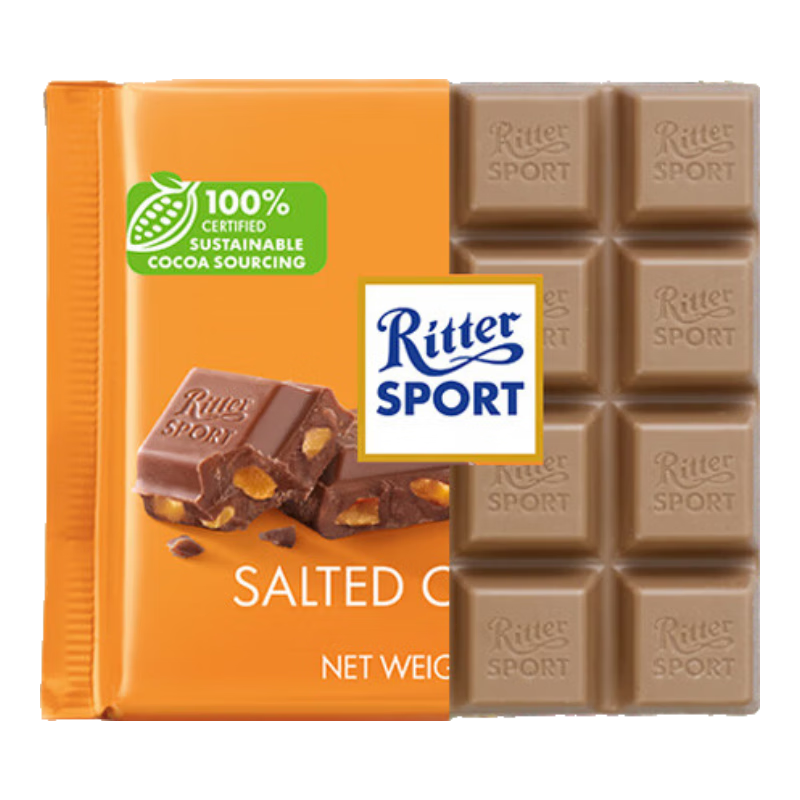 plus会员、需首购、概率券:瑞特滋（RITTER SPORT）盐味焦糖夹心牛奶巧克力100g 5.22元包邮