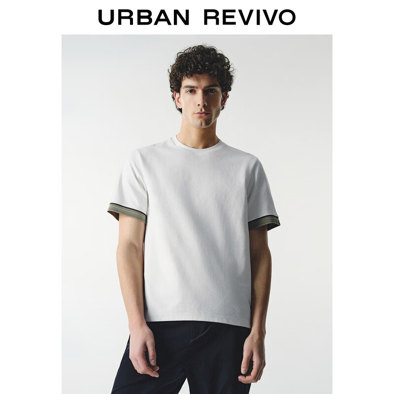 URBAN REVIVO UR2024夏季新款男装时尚休闲百搭拼接撞色圆领短袖T恤UMU440035 本白 L ￥59