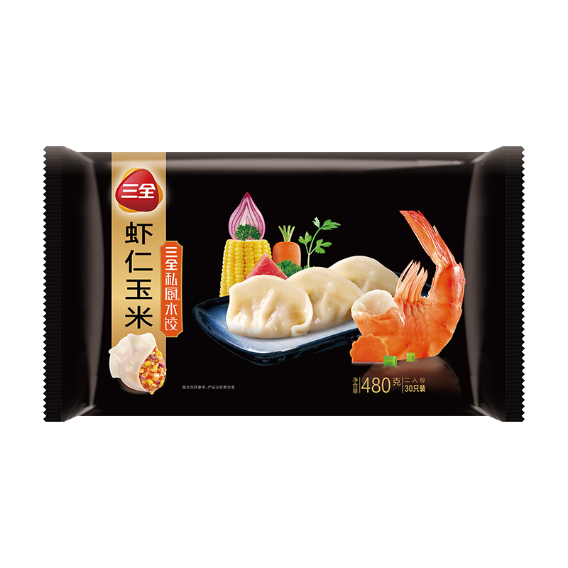 三全虾皇饺 私厨虾仁玉米水饺480g(30只)*任选3件 48.4元（16.13元/件）