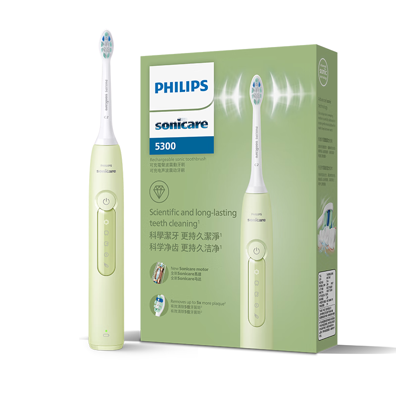 PHILIPS 飞利浦 电动牙刷钻石3系 6730升级款 含2支德国进口洁净刷头 HX5161/05抹茶绿 348元