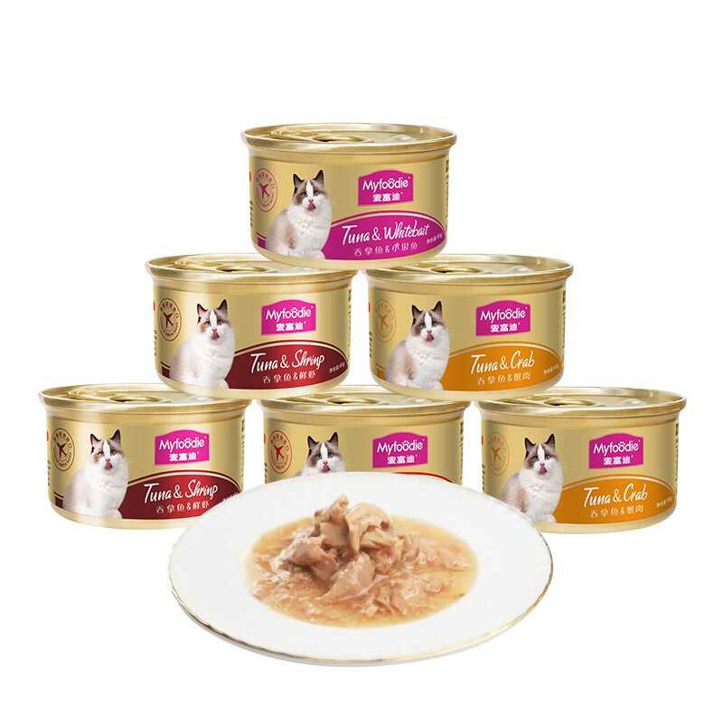 Myfoodie 麦富迪 猫罐头 成幼猫通用宠物猫零食湿粮 浓汁混合装85g*6 13.9元