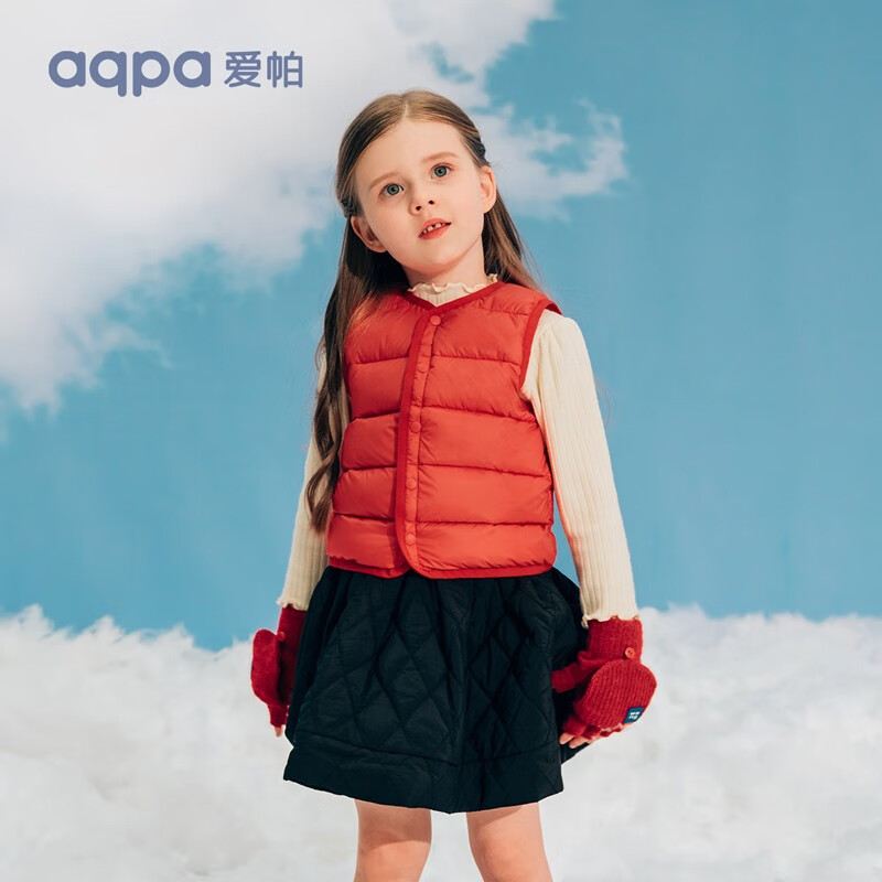 aqpa 羽绒背心秋冬保暖羽绒服儿童装男女童宝宝马甲 红日 100cm 119元