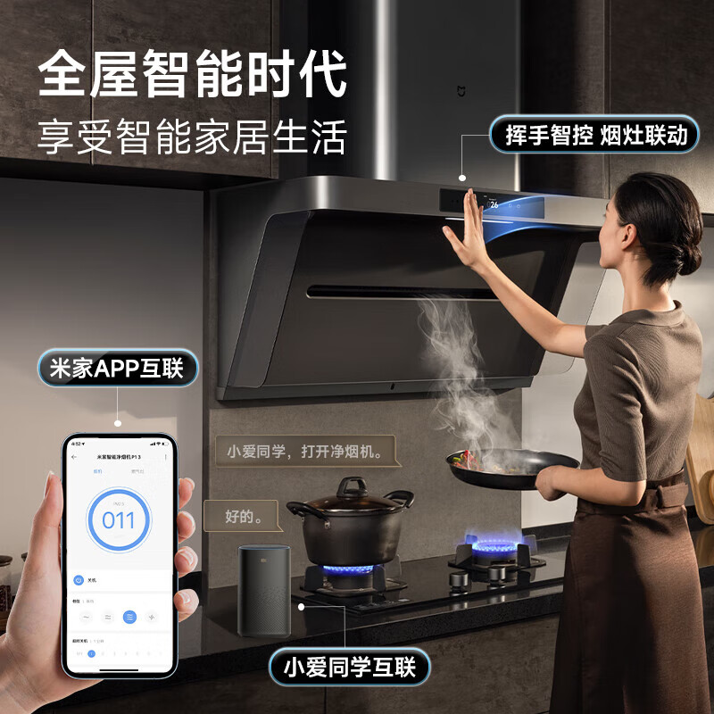 预售：MIJIA 米家 小米抽油烟机净烟机P1 烟灶套装 3359元包邮+9.9元购卡（需用券）