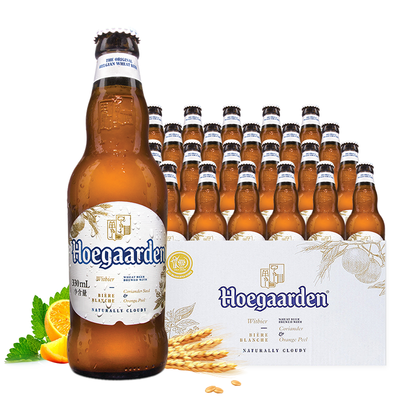 限川渝地区：Hoegaarden 福佳 比利时风味 精酿白啤 330ml*24瓶 整箱装 116.26元 包邮（多重优惠）