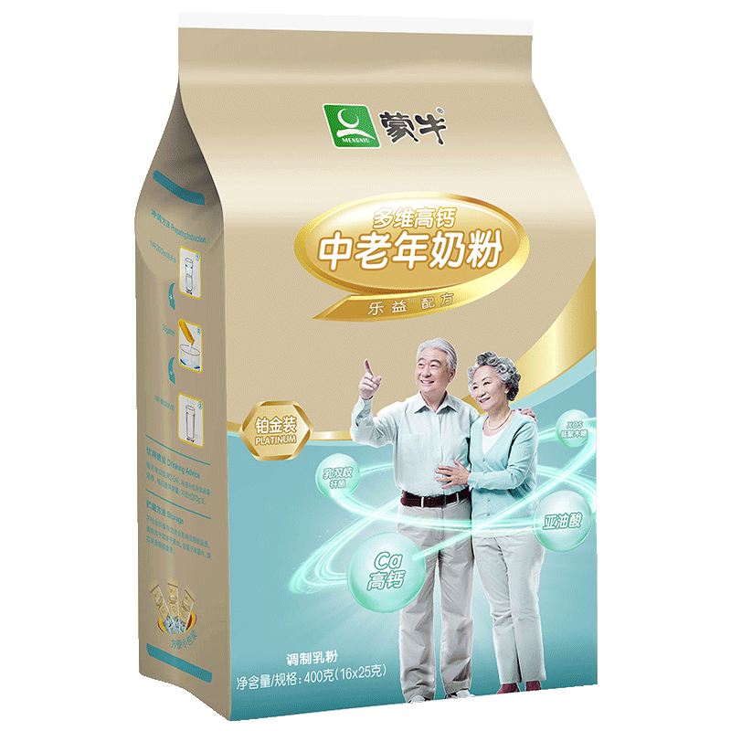 plus会员、需首购：MENGNIU 蒙牛 铂金装中老年多维高钙奶粉400g/ 小条装 400g*4（送麦片 101元包邮