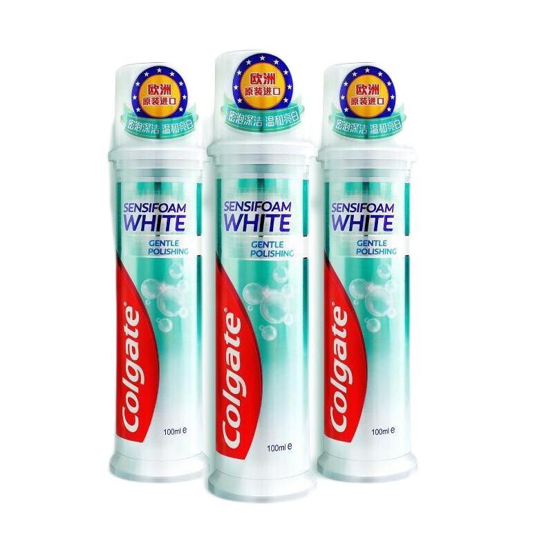 Colgate 高露洁 欧洲进口密泡美白直立按压式泵式牙膏100mlx3支 密泡深洁温和亮白 77.31元