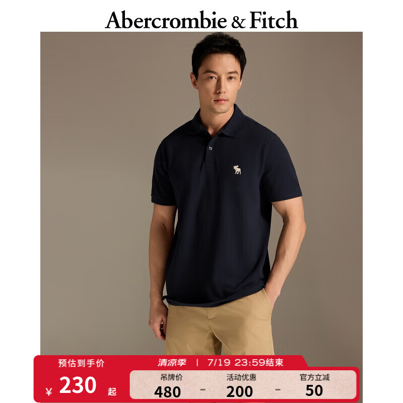 Abercrombie & Fitch 男装 24春夏新款纯色通勤短袖polo衫 KI124-4104 海军蓝 M (180/100A) 券后209.6元