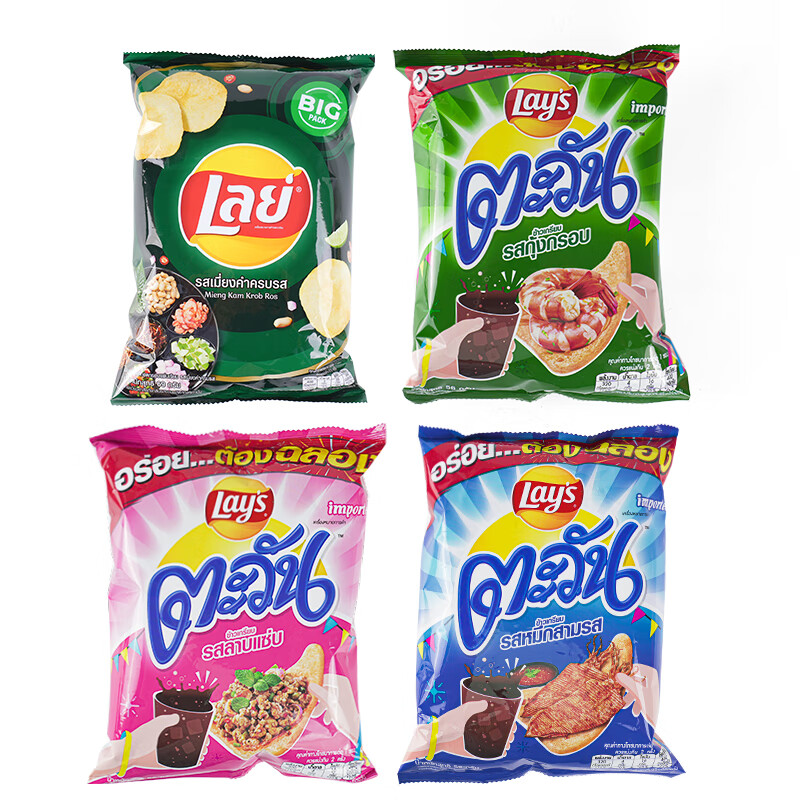 Lay's 乐事 薯片泰国风味套装(泰餐+虾味+鱿鱼+色拉)237g泰国进口 休闲零食 券后38.83元