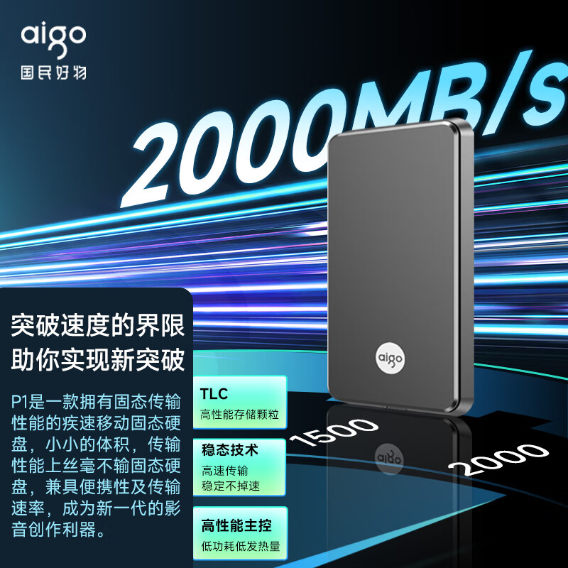 aigo 爱国者 P1 USB 3.2 移动固态硬盘 1TB 券后406.61元