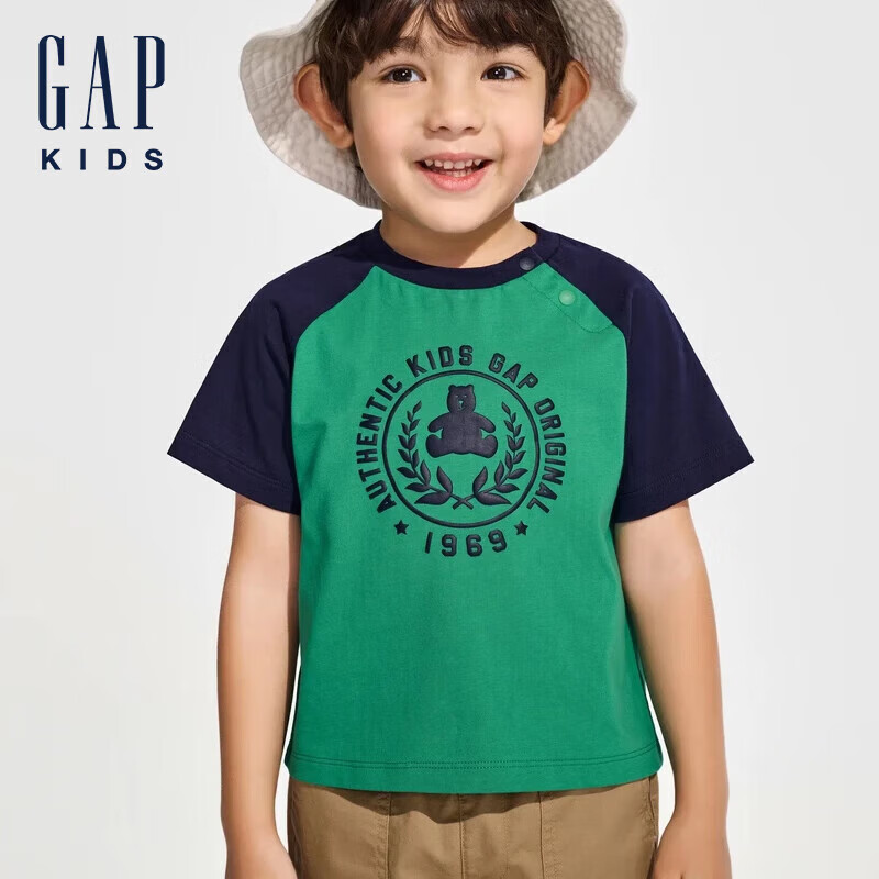 Gap 盖璞 男女幼童2024春季新纯棉小熊logo撞色短袖T恤儿童装上衣890235 59元