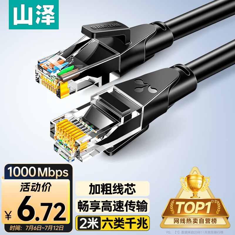 SAMZHE 山泽 WD6020 六类CAT6 圆线千兆网线 2m 黑色 1.67元