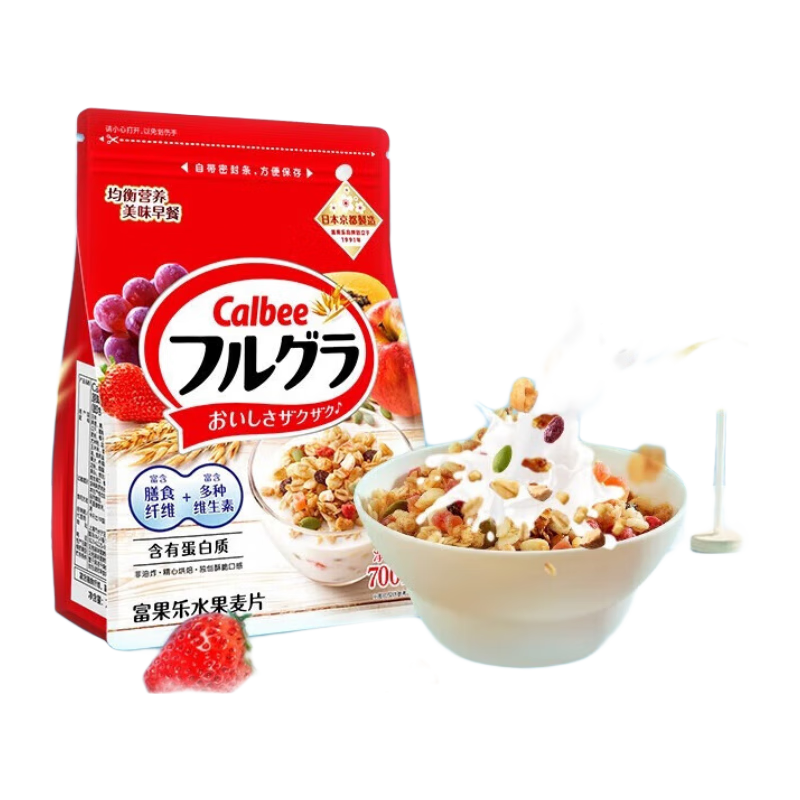 卡乐比（Calbee）早餐水果燕麦片 原味600g/袋 非油炸日本进口 冲泡即食 代餐零食 47.26元