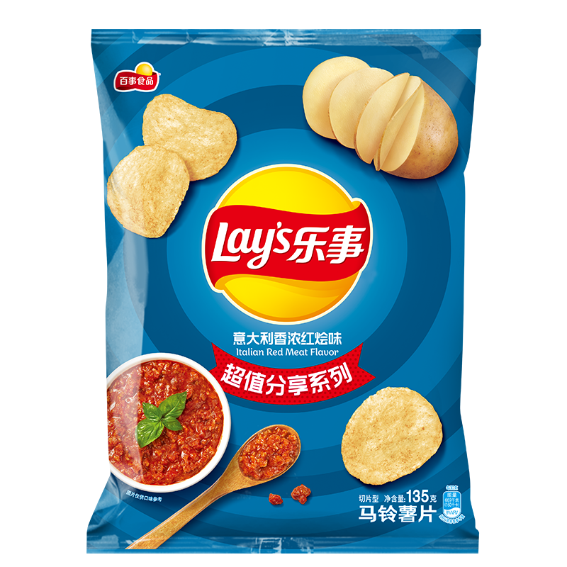 PLUS会员：Lays 乐事 薯片 意大利香浓红烩味 135克*3件 19.4元包邮（合6.47元/件）