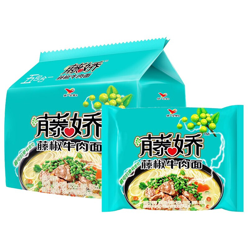 统一 藤娇 藤椒牛肉面100g*5袋 五合一 方便面泡面 夜宵零食 9.5元