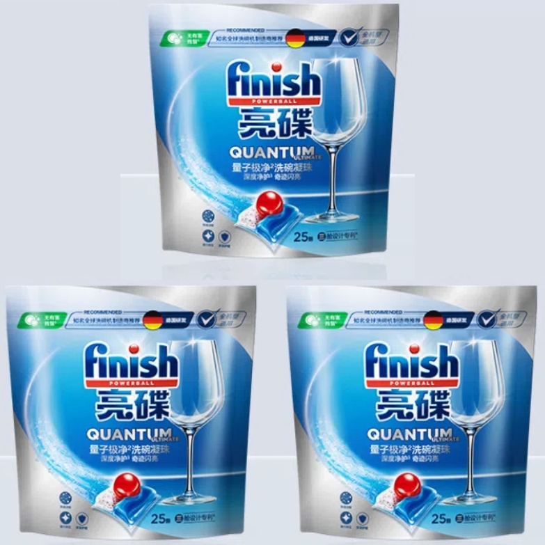 洗护全能选手：finish 亮碟 量子极净洗碗凝珠 25颗*3袋 242元