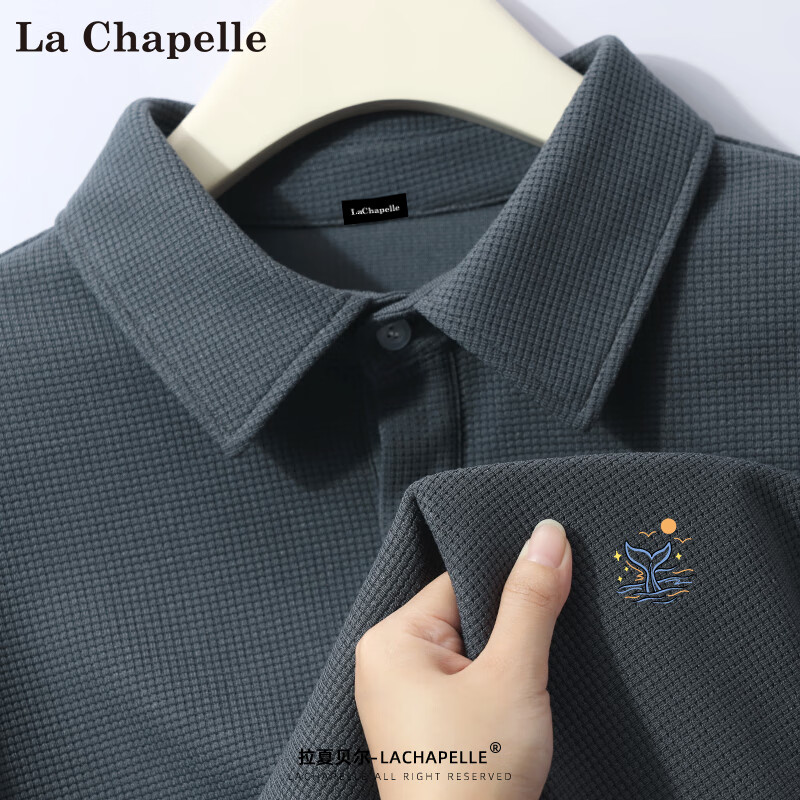 La Chapelle 男士短袖polo衫夏季简约潮牌华夫格T恤男款正肩休闲半截袖上衣男 深灰色 M 券后32.9元