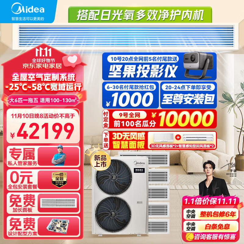 Midea 美的 中央空调一拖五风管机大6匹小多联机领航者三代一级能效快速冷暖高温制冷MJV-160W-E01-LHⅢ 42198元