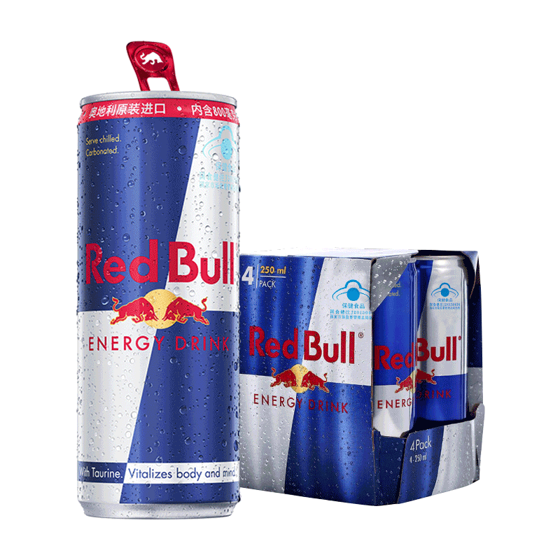 plus会员：红牛（Red Bull）维生素功能饮料 奥地利原装进口 含800mg牛磺酸 250ml*4罐 39.9元（开通家居卡，34.9元）