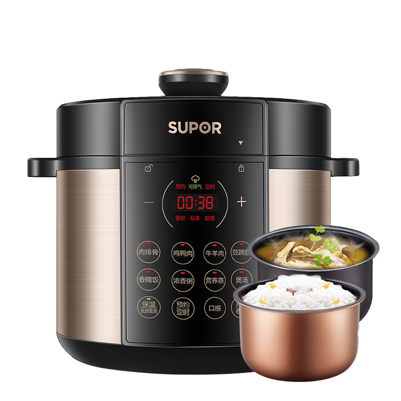 PLUS会员: SUPOR 苏泊尔 国潮系列电压力锅 5L 智能预约 双内胆 50YC9086 176.17元包邮（需凑单）