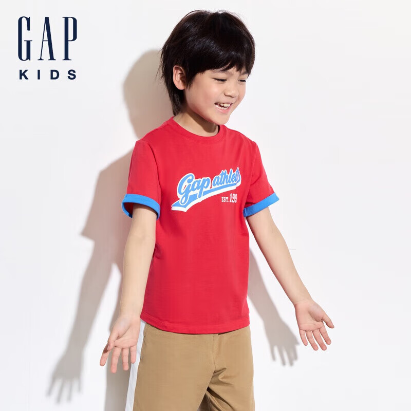 Gap 盖璞 男童2024夏季新款纯棉撞色印花logo短袖T恤儿童装上衣466203 57元