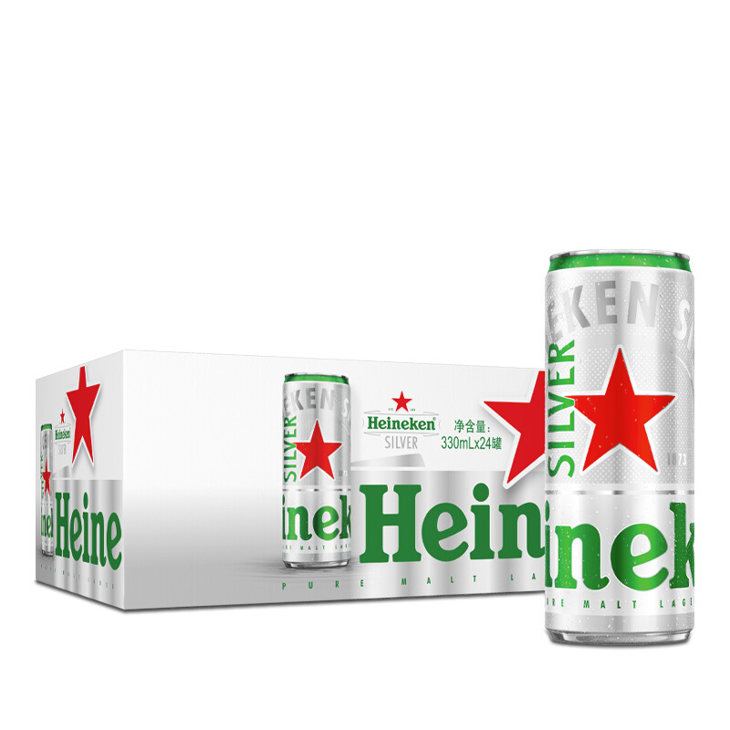 Heineken 喜力 silver星银啤酒 330mL 24罐+玻璃杯*2+蓝牙键盘 117.23元（需买2件，需用券）