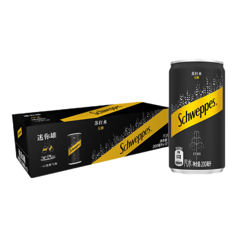 plus会员：可口可乐怡泉 Schweppes 无糖零卡苏打水 汽水饮料 200ml*12罐 17.7元