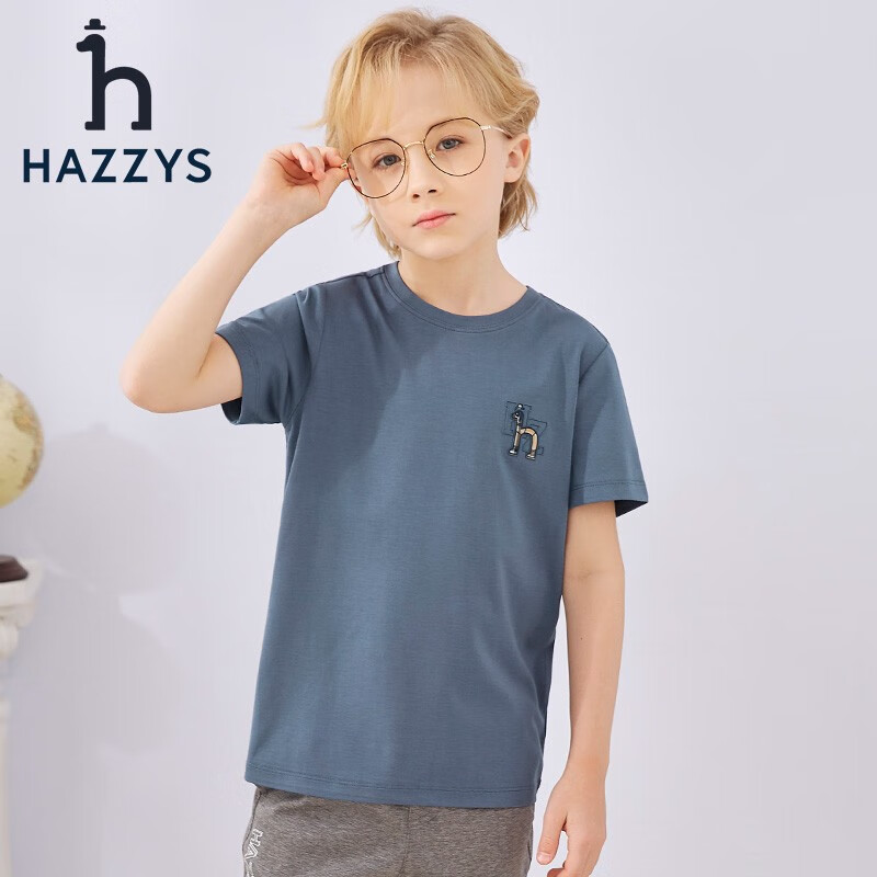 HAZZYS 哈吉斯 儿童简约T恤 雾霾蓝 券后97.31元