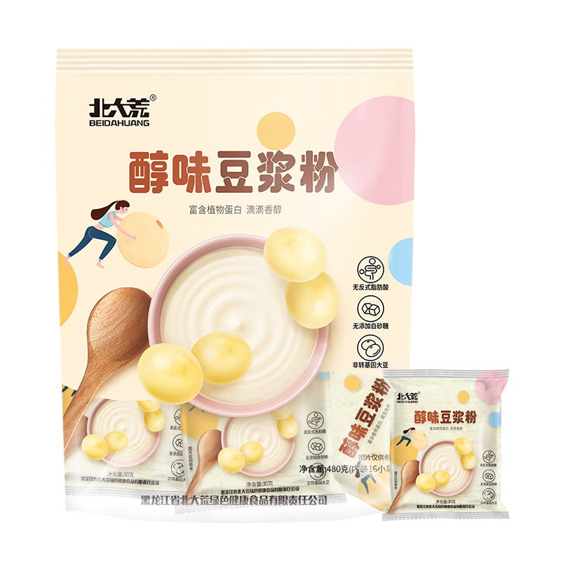 京东百亿补贴、需首购、PLUS会员：北大荒醇味豆浆粉480g（30g*16） 13.02元