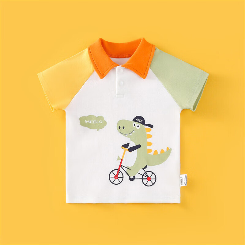 多嘻噜卡 儿童短袖t恤夏季薄款半袖上衣男女童衣服 骑车绿恐龙 90 13.76元