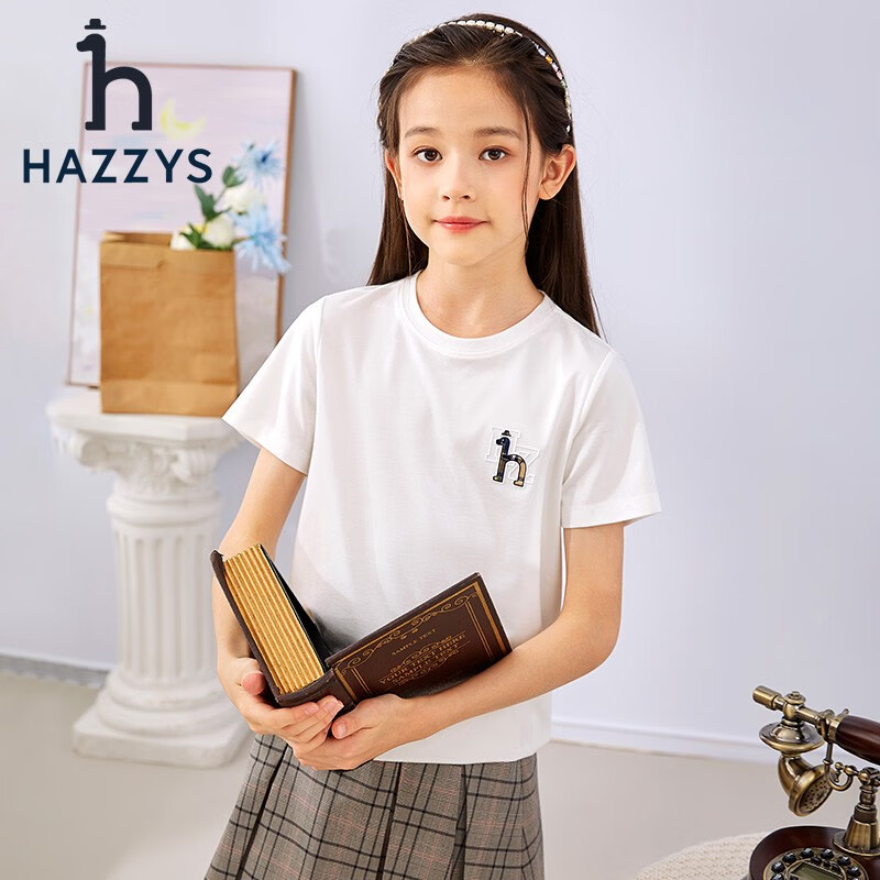 京东PLUS：HAZZYS 哈吉斯 女童简约时尚T恤 97.31元（双重优惠）