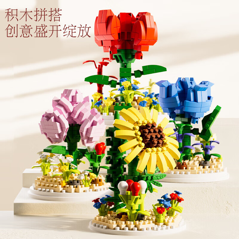 拥抱熊 2024积木花束拼装玩具 积木花束+防尘罩 标配 券后26.07元