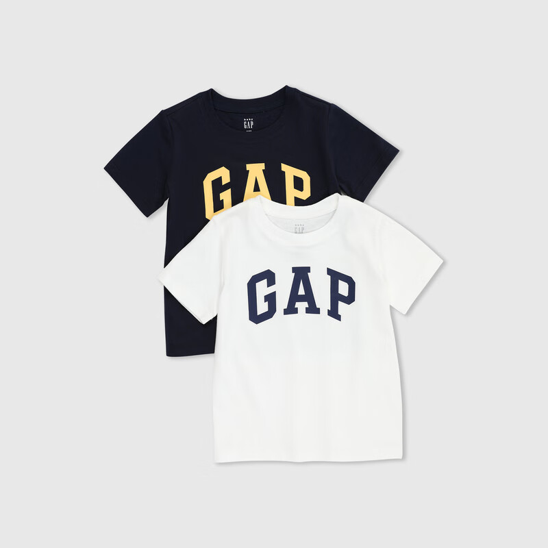 京东PLUS：Gap 盖璞 儿童纯棉字母logo短袖 黑白组合 券后81.5元