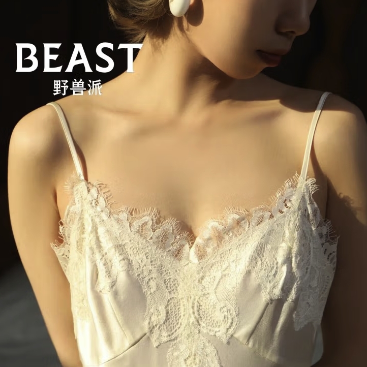 京东PLUS：THE BEAST 野兽派 “硬糖”香草天空 姆米蕾丝真丝吊带裙 券后945.1元