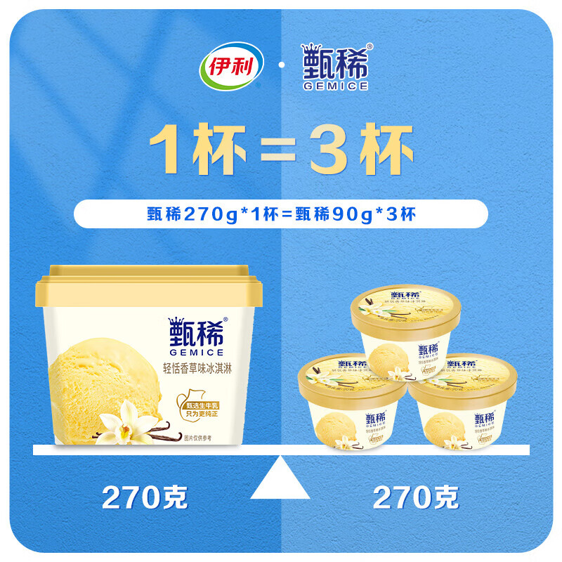 yili 伊利 甄稀生牛乳冰淇淋 香草味 270克（任选12杯） 券后8.35元