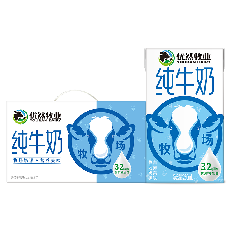 京东百亿补贴、Plus会员:优然牧业纯牛奶250ml*24盒整箱 礼盒装 35.06元包邮