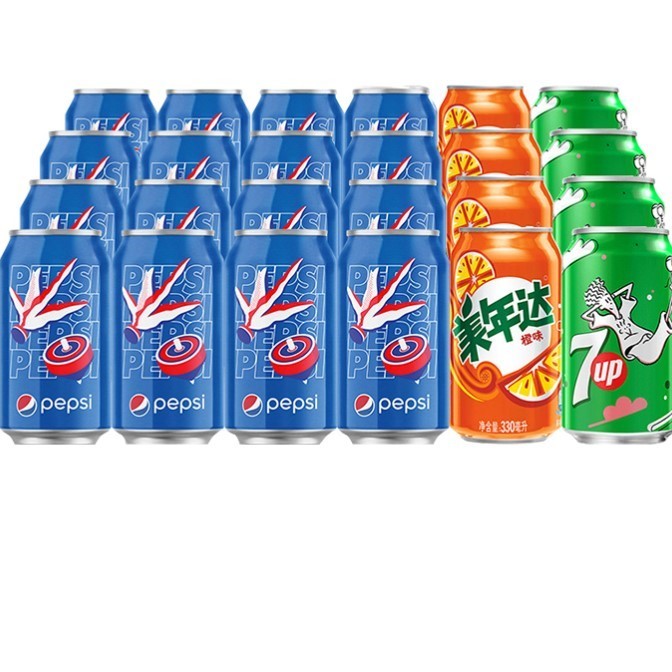 概率券：pepsi 百事 可乐百事/7喜/美年达 330ml*24（16+4+4）整箱 新老包装随机发货 32.61元（需买2件，需用券）