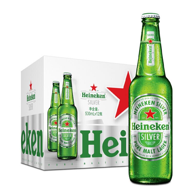 Heineken 喜力 啤酒 经典风味麦芽啤酒 整箱装 全麦酿造 原麦汁浓度≥11.4°P 500mL 12瓶 券后78元