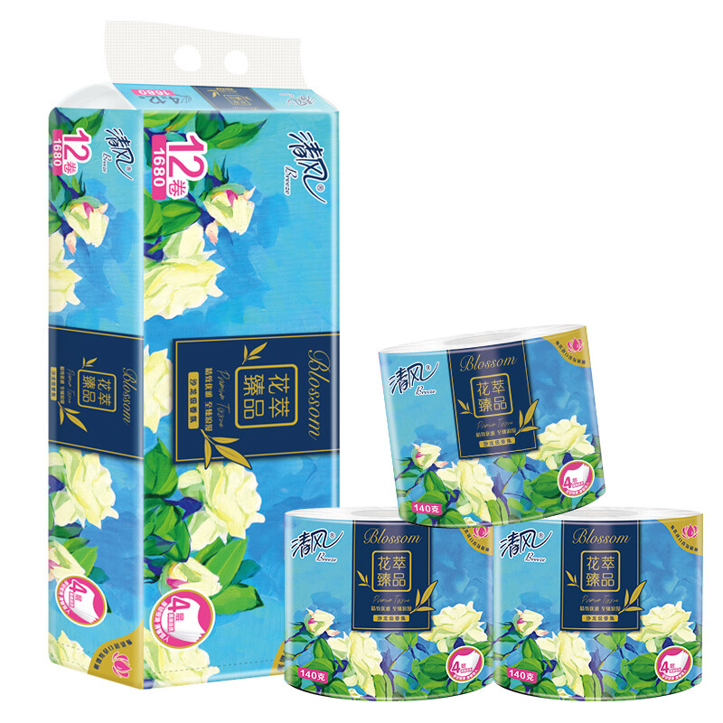 Breeze 清风 有芯卷纸 花萃臻品4层加厚140克*12卷 卫生纸卷筒纸 26.9元