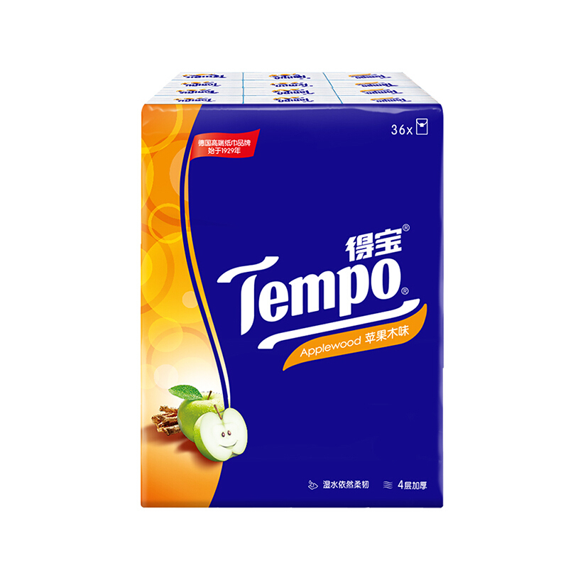 Tempo 得宝 一博同款 手帕纸 苹果木味4层7张*36包 湿水不破 纸巾小包 面巾纸 30.23元