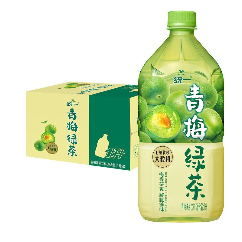 概率券：统一 青梅绿茶 1升 8瓶 整箱 A级软枝大粒梅 25.59元（需买2件，需用券）