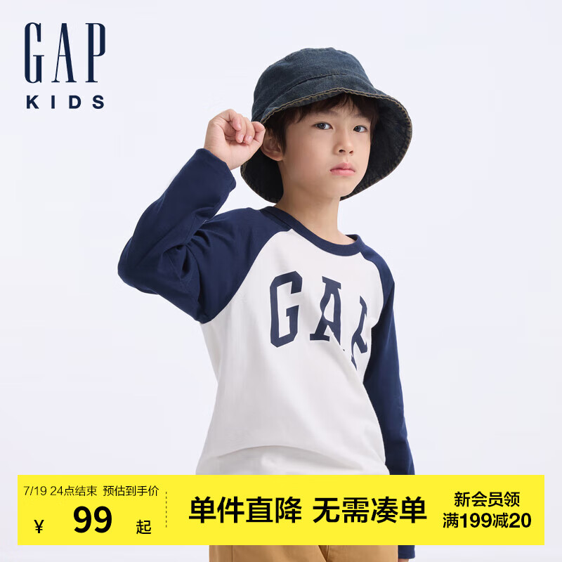 Gap 盖璞 长袖T恤 白蓝拼接 券后78.55元