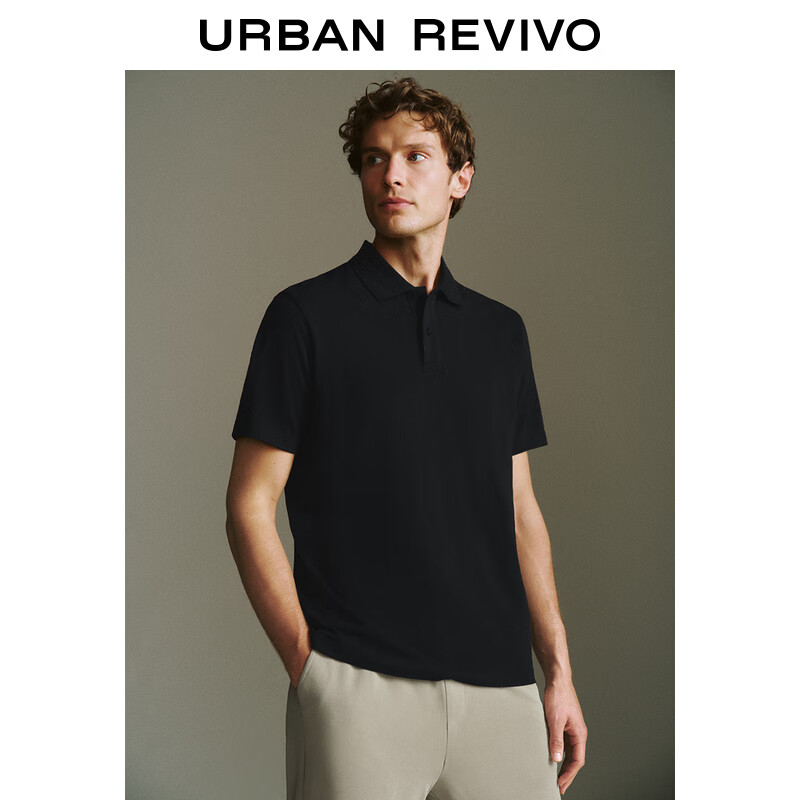 URBAN REVIVO UR2024夏季新款男装轻商务基础纯色通勤Polo领短袖T恤UMB440004 正黑 M 券后68.61元