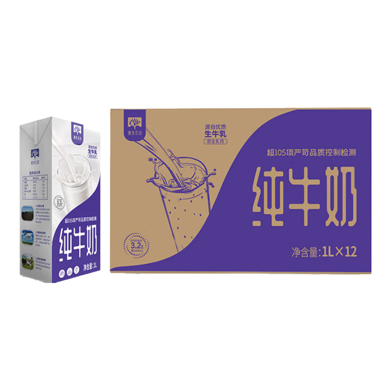 plus會(huì)員：慕美花田全脂純牛奶1Lx12盒整箱裝全脂牛奶1L*12盒早餐奶*2件+湊單 108.36元（需領(lǐng)券，合54.18元/件）