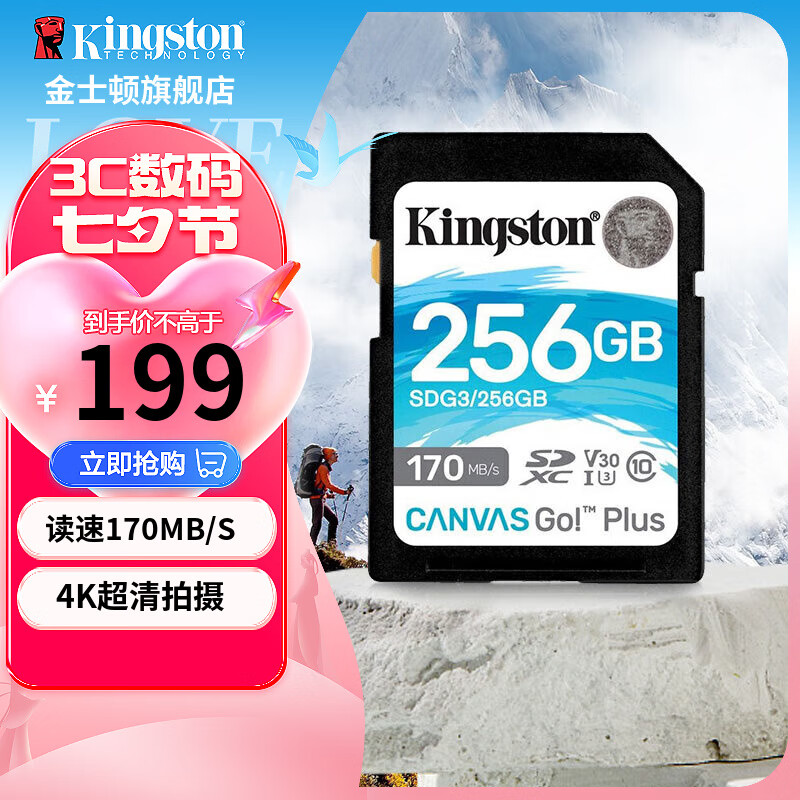 Kingston 金士顿 SDG3系列 SD存储卡 256GB（USH-I、V30、U3） ￥189