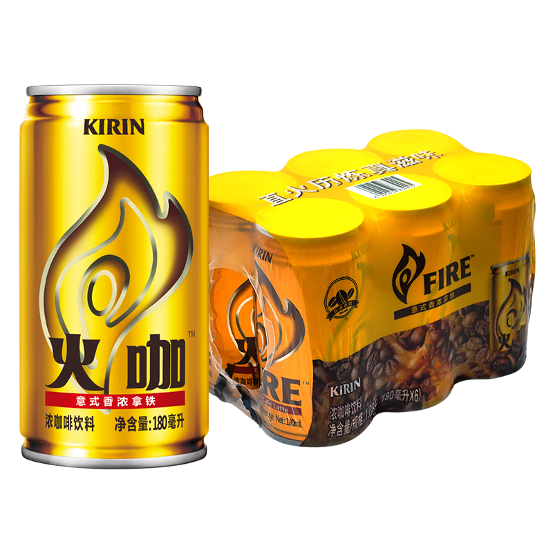 怡寶麒麟（KIRIN）火咖 意式香濃咖啡飲料 180ml*6罐裝  10.9元包郵