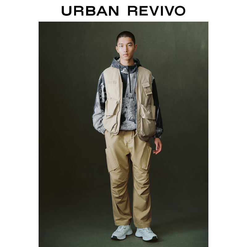 URBAN REVIVO UR2024春夏新款男装时尚休闲工装机能风口袋拉链马甲UML140002 卡其 L 券后114.69元